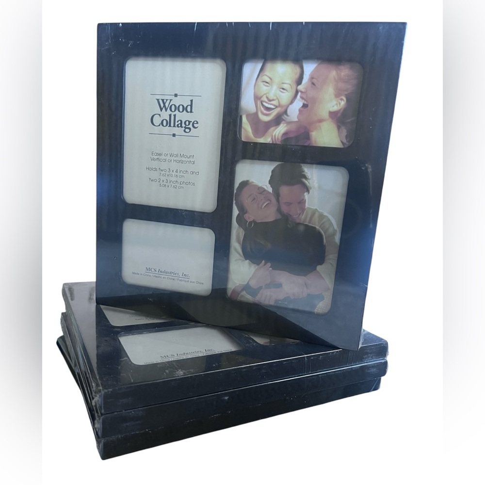 4 Pc Lot Wood Collage Multi-Photo Picture Frames Fits 4 Pics Factory Wrapped NEW